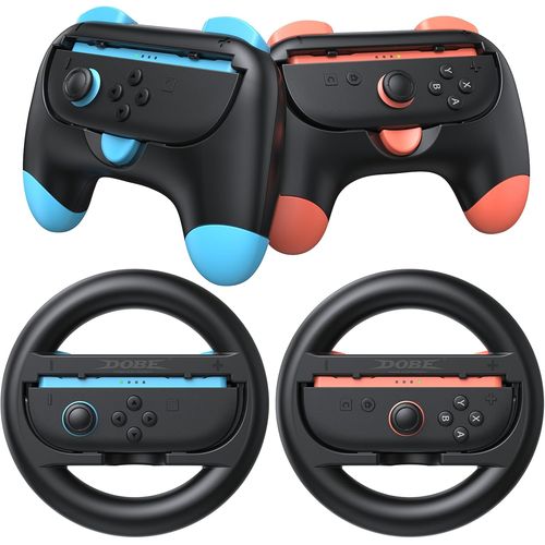 Switch 2 Manette Grips& Volants Kits, Poignées ergonomiques pour Nintendo Switch 2 pour Mario Kart World, Accessoires pour Joycon 2, 2 Grips et 2 Volants