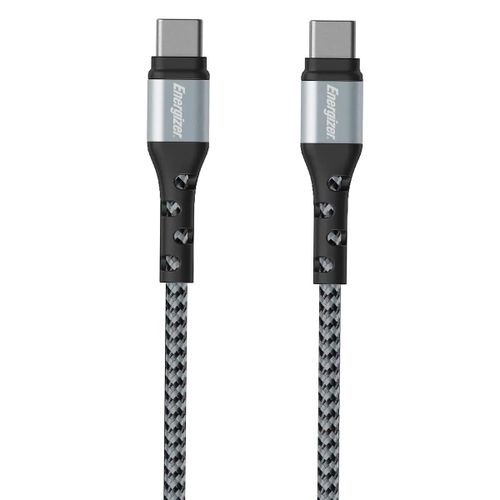 Câble de Charge et de Données USB-C vers USB-C 2m en Nylon Tressé Anti-noeud ENERGIZER Noir / Argent