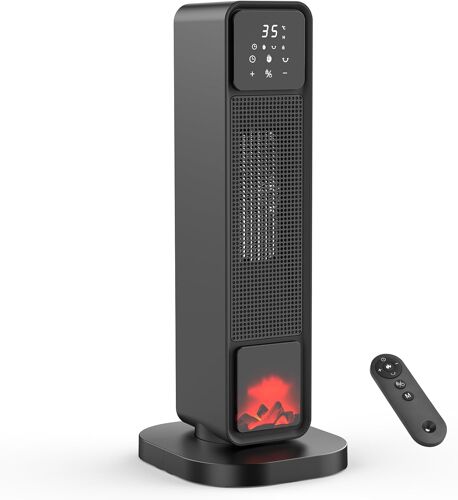 Chauffage d`appoint 2200W avec Télécommande, 4 Modes ECO, Oscillation 90°, Minuterie 12H, Protection Surchauffe/Bascule, Radiateur Électrique Silencieux pour Salon, Chambre, Bureau, Salle de Bain