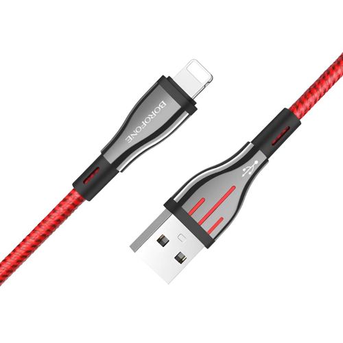 Câble USB-A vers Lightning 1.2m en Nylon Tressé Durable Borofone Noir / Rouge