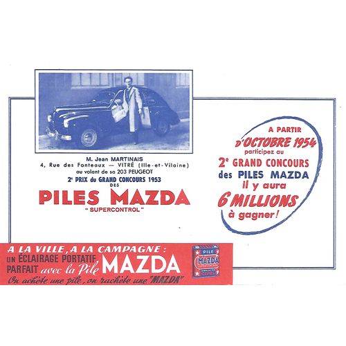 Buvard - Piles Mazda - Peugeot 203