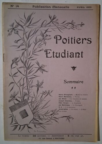 Poitiers Etudiant N° 14 - Avril 1903