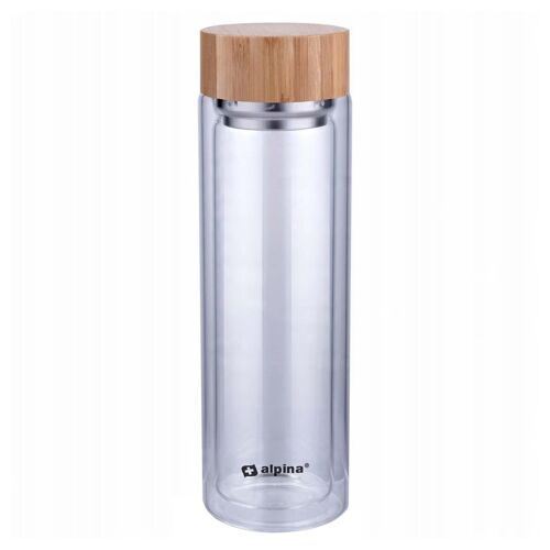 Bouteille D Eau En Verre Borosilicate 450ml Double Paroi Avec Filtre À Thé Alpina Transparent