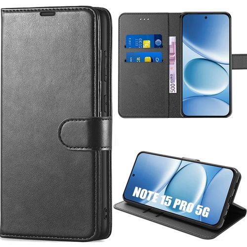 Coque pour Xiaomi Redmi Note 15 Pro 5G, Protection Anti-Rayures Antichoc Cuir Synthétique Noir - E.F.Connection