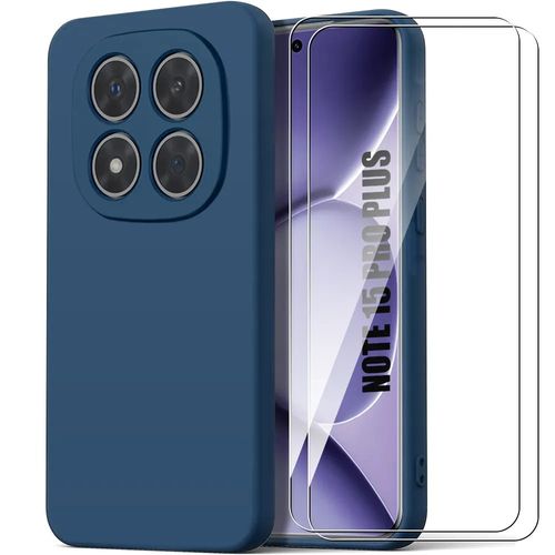 Coque Silicone pour Xiaomi Redmi Note 15 Pro Plus 5G, Anti-Rayures Antichoc - Bleu Marine - 2 Vitres - E.F.Connection