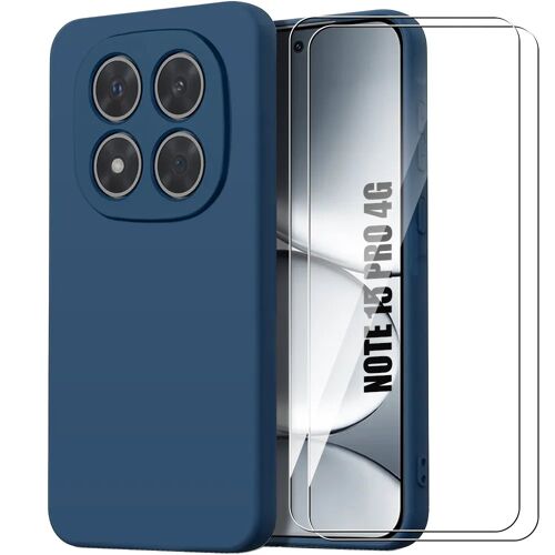 Coque + 2 Verres Trempés pour Xiaomi Redmi Note 15 Pro 4G, Silicone Liquide Antichoc - Bleu Marine - E.F.Connection