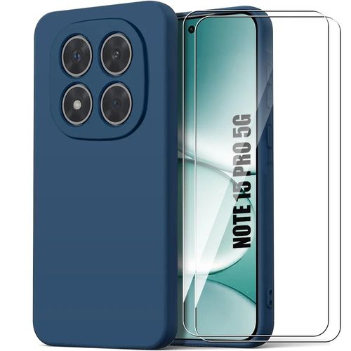 Coque + 2 Verres Trempés pour Xiaomi Redmi Note 15 Pro 5G, Silicone Liquide Souple - Bleu Marine - E.F.Connection