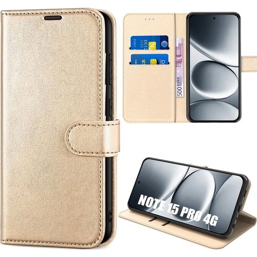 Coque pour Xiaomi Redmi Note 15 Pro 4G, Protection Anti-Rayures Antichoc Cuir PU Doré - E.F.Connection