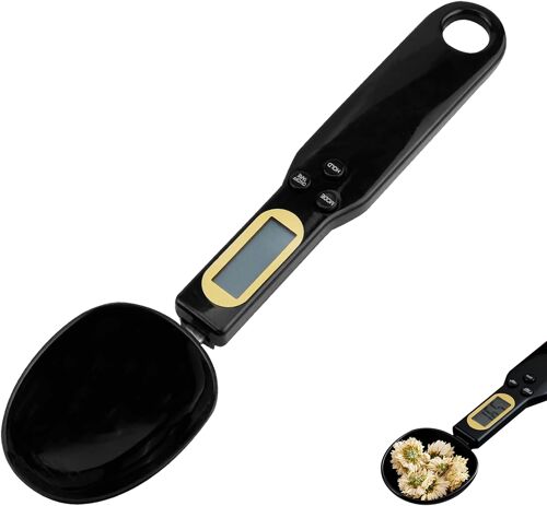 Bilancia Digitale a Cucchiaio, Bilancia Dosatore 500g/0.1g Alta Precisione con Display LCD e Funzione TARA, Cucchiaio Misuratore Rimovibile, Bilancia Portatile per Épices Café Farine Sucre (Noir)