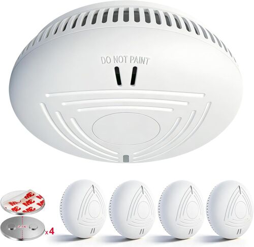 DAYTECH Detecteur de Fumée avec 10 Ans Pile\u2013 Installation Facile Alarme Incendie détecteur fumée sans Percage avec Support Magnétique, Idéal pour Maison, Appartement et Location (Lot de 4, Blanc)