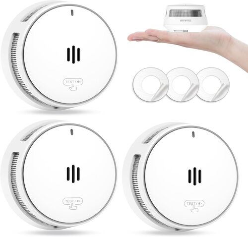Détecteur de fumée, Pile de 10 Ans, détecteur de fumée pour la Maison, détecteur de fumée à Gros Bouton Test/Silence, Conforme à la Norme EN14604 (3 Pack)