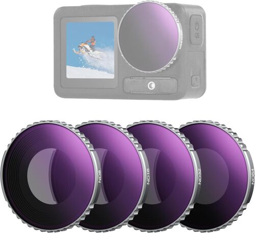 NEEWER Lot de 4 filtres ND Compatible avec DJI Osmo Action 4/Action 5 Pro, Visser ND8 + ND16 + ND32 + ND64 Kit de filtres Accessoires pour caméra d'action Verre optique HD multicouche, FL-B04
