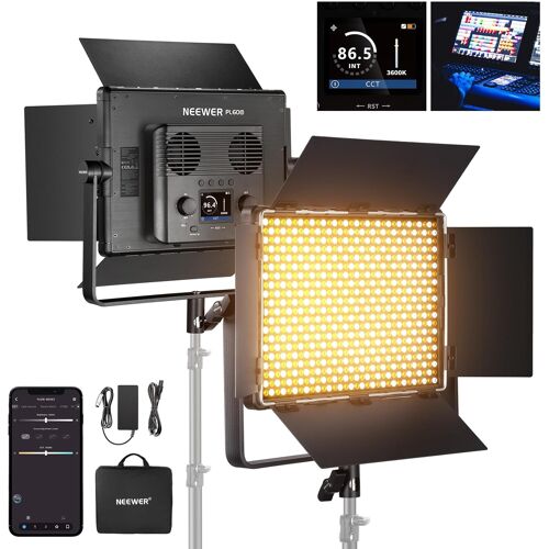 NEEWER Panneau Vidéo LED Bicolore Contrôle APP/2,4G/DMX, 60W 26600Lux/0,5m 2500K-8500K 13 Scènes Alimentation Batterie V Mount en Extérieur, Éclairage Studio Photo Vidéo Streaming Maquillage, PL60B "">image_search