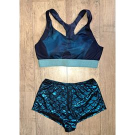 Ensemble De Pole Dance Sirene Bleu Ecailles Short Xs 34 Et Brassiere S Rembouré 36