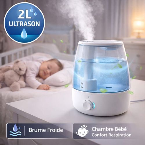 Humidificateur d’air 2L ultrason – Brume froide anti air sec hiver – Chambre bébé maison – Silencieux – Confort respiration