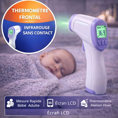 Thermomètre Frontal Infrarouge Sans Contact – Mesure Rapide Fièvre Bébé Adulte – Écran Lcd – Thermomètre Maison Hiver