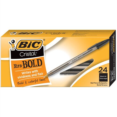 Bic Lot De 24 Stylos À Bille Cristal Large 1,6 Mm Noir