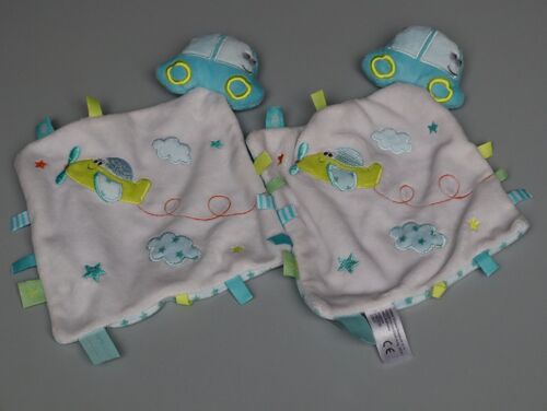 Doudou voiture mouchoir avion Simba Dickie bleu blanc jaune Lot de 2