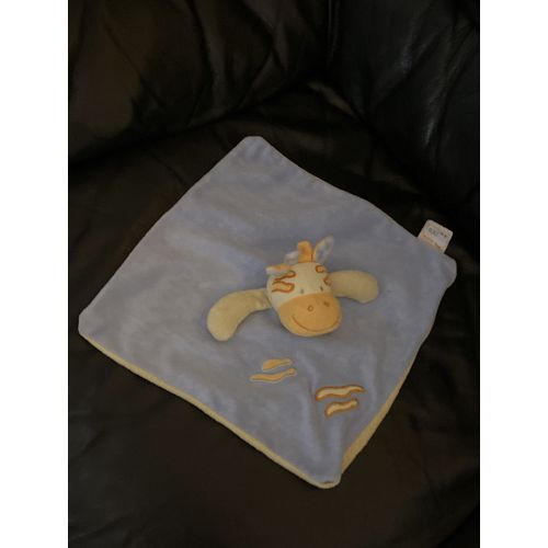 DOUDOU PLAT VACHE ZÉBRE BLEU ORANGE DOUKIDOU 25*25CM