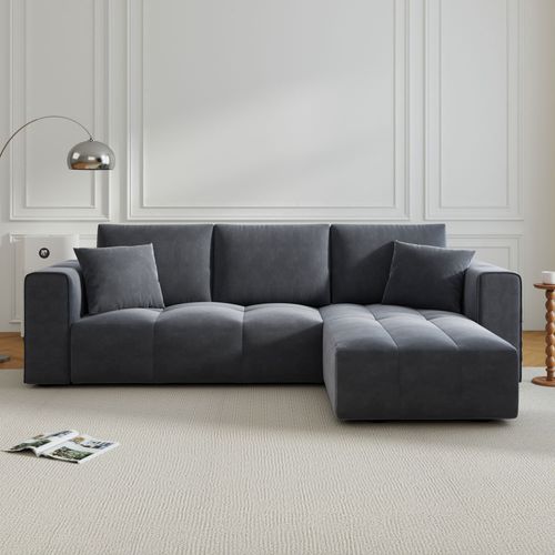 Canapé d'angle convertible 4 places avec coffre en velours gris anthracite BRIGHTON