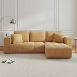 Canapé d'angle convertible 4 places avec coffre en velours jaune BRIGHTON