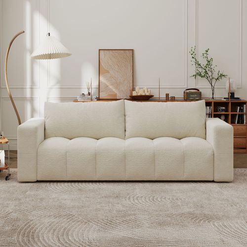 Canapé convertible 3 places avec coffre en bouclette beige CANTERBURY