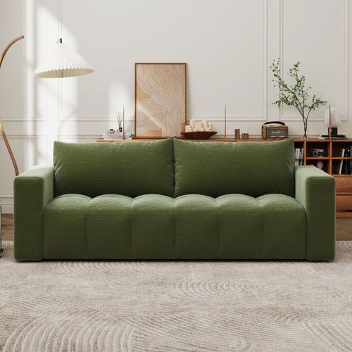 Canapé convertible 3 places avec coffre en bouclette vert CANTERBURY