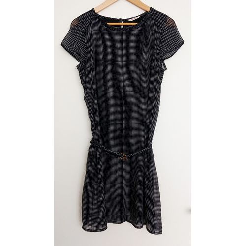 Robe En Voile Noir Et Blanc A Perles. Camaieu. Polyester. Taille 40