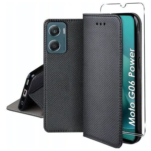 Housse pour Motorola Moto G06 / G06 Power - etui coque pochette portefeuille + verre trempe - NOIR MAGNET