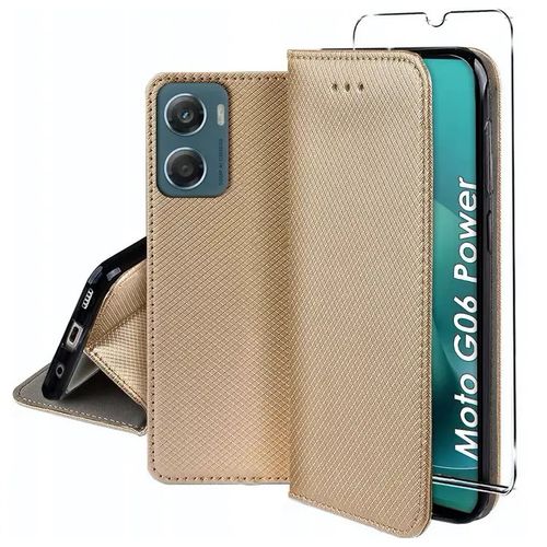 Housse pour Motorola Moto G06 / G06 Power - etui coque pochette portefeuille + verre trempe - OR MAGNET