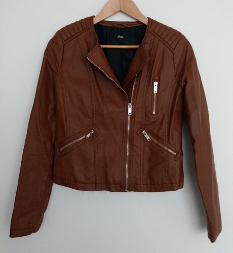 Veste Marron À Zip Imitation Cuir. Mim. Viscose. Taille 36