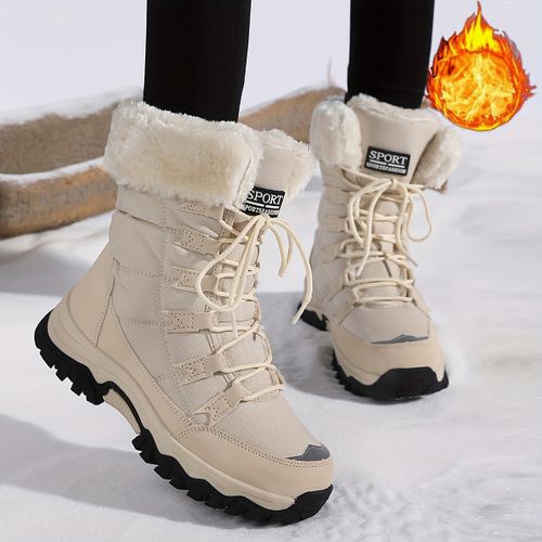 Bottes Mi-Mollet Pour Femmes | Chaudes Et Élégantes Avec Col En Peluche, Fermeture À Lacets, Doublure En Flanelle, Parfaites Pour Les Activités De Plein Air Et Les Tenues Tendance - 37 1/2
