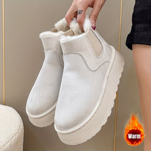 Nouvelles Bottes Courtes D'hiver Pour Femmes, Grande Taille, Épaisse Doublure En Polaire, Mode Hiver Chaude 2025 | Faciles À Enfiler, Bout Rond, Talon Moyen Plat, Imitation, Style Décontracté - 39 1/2