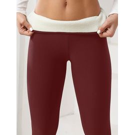 Leggings Pour Femmes, Couleur Unie, Doublés En Polaire, Pour L'automne Et L'hiver, Pantalons De Yoga Et De Fitness Haute Élasticité, Adaptés À La Course En Extérieur Et À La Conservation Du Chaud