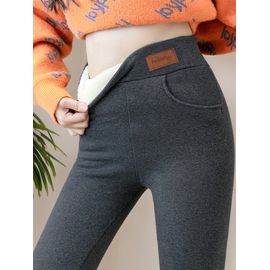 Pantalon Thermique Hiver Femme 400g - Pantalon Long Élastique Avec Poche Et Taille Élastique, Épaissi Pour Le Froid, Lavable En Machine (Idéal Pour Extérieur Et Tenue Décontractée) - Couleur Unie