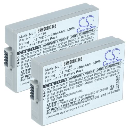 vhbw 2x Batterie remplacement pour Canon BP-110 pour caméra vidéo caméscope (950mAh, 3,7V, Li-ion) avec puce d'information