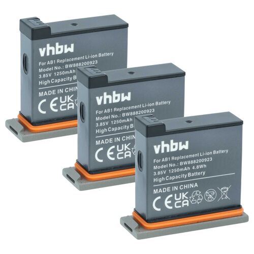 vhbw 3x Batterie compatible avec DJI Osmo Action caméra de sport, appareil photo (1250mAh, 3,85V, Li-ion)
