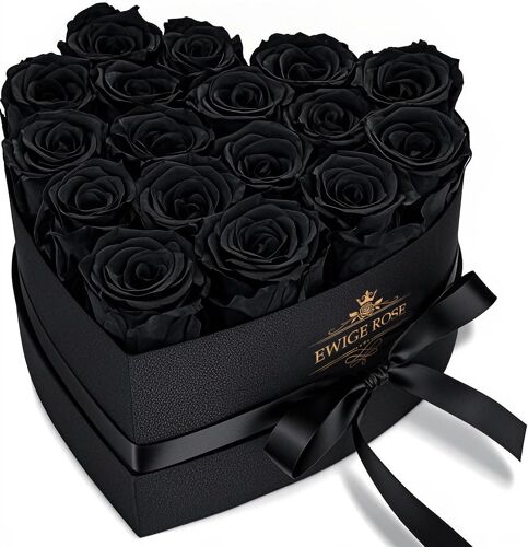 17 Roses Infinies, Rose Noire Éternelle Cadeaux Pour Femmes, Rose Conservée Dans Une Boîte En Forme De C?ur Pour Femmes Mère Pour Anniversaire, Anniversaire De Mariage, Saint Valentin, Fête