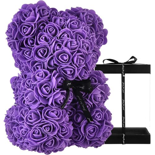 Ours Rose - Ours en Peluche Rose sur Chaque Ours Rose - Ourson Parfait pour Anniversaire - boîte-Cadeau Transparente Incluse! 10 Pouces (10in, Purple)