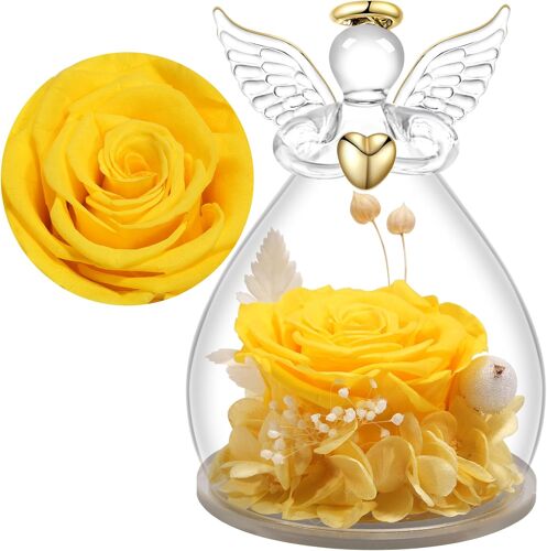Rose Eternelle Cadeau Maman Noel,Ange Gardien en Verre avec Fleur Eternelle Cadeau Noel Femme Mamie Amie Anniversaire Noël Saint Valentin Femme Fête des Mères