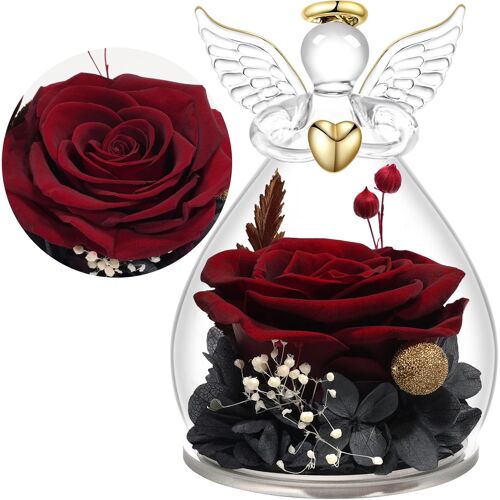 Rose Eternelle Cadeau Maman Noel,Ange Gardien en Verre avec Fleur Eternelle Cadeau Noel Femme Mamie Amie Anniversaire Noël Saint Valentin Femme Fête des Mères