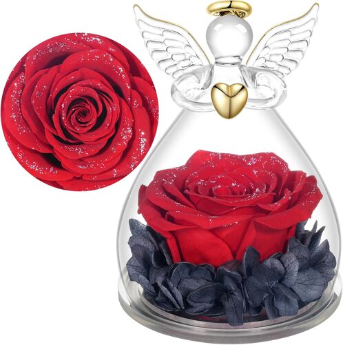 Rose Eternelle Cadeau Maman Noel,Ange Gardien en Verre avec Fleur Eternelle Cadeau Noel Femme Mamie Amie Anniversaire Noël Saint Valentin Femme Fête des Mères