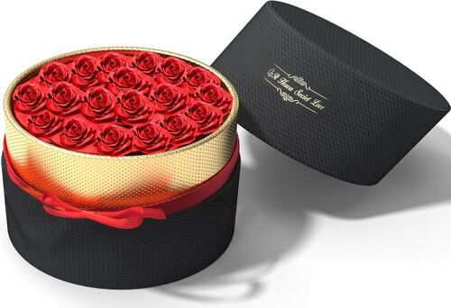 19 Pièces Rose Eternelle Fait à la Main Rose Conservée Boîte-Cadeau Roses Jamais Fanées Fleur éternelle pour Amoureux Cadeau pour Elle Saint-Valentin Fête des Mères l'anniversaire ou Noël