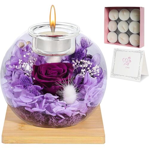 Rose Eternelle + 18 Bougies En Cire Naturelle, Fleur Eternelle, Cadeau Anniversaire Femme Romantique, Coffret Cadeau Pour La FêTe Des MèRes, NoëL,La Saint-Valentin