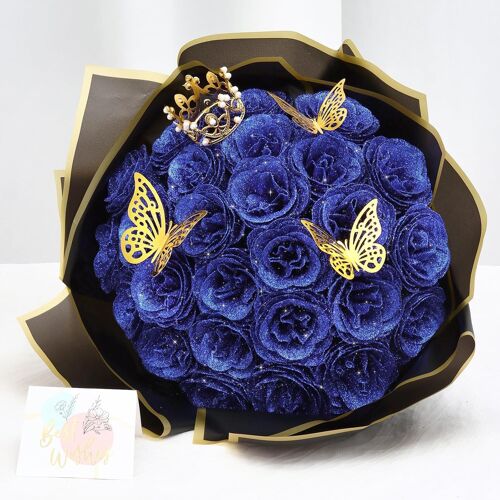 Lot de 26 Bleu Bouquets de Roses Artificielles à Paillettes Fleurs Artificielles Deco Mariage Fausses Roses Fleurs avec Tige Rose Artificielle pour Mariage et Fiançailles Jardin Maison