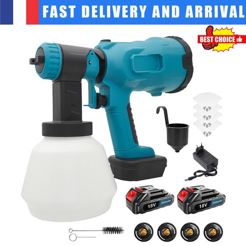 Pulvérisateur sans fil à main, pistolet pulvérisateur portable avec deux batteries, réservoir de 1000 ml, quatre buses en plastique, adapté aux maisons, clôtures, meubles, bricolage, jardins, murs