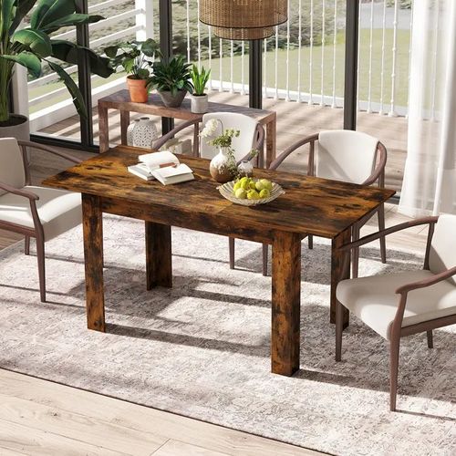 COSTWAY Table à Manger Extensible Moderne avec Plateau Ajustable, Pieds en Forme de L, pour Cuisine, Salle à Manger Brun