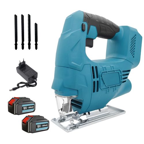 Ensemble de scie sauteuse sans fil avec batterie, scie à rainurer avec 2 batteries, coupe en biseau de 0° à 45°, éclairage LED, pour coupes droites, courbes et circulaires