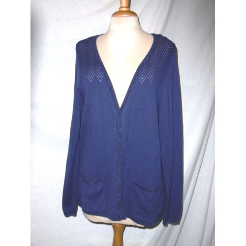 Damart Gilet Cardigan Bleu T 42 État Neuf