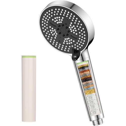 JGD-Pomme de douche 6 fonctions 110 mm chromée avec cartouche filtrante remplaçable, pulvérisation haute pression d'économie d'eau, buses anti-calcaire faciles à nettoyer
